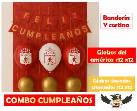 Globos De Cumpleaños Futbol América Combo + Crtina + Banderin