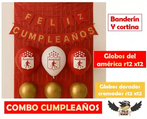 Globos De Cumpleaños Futbol América Combo + Crtina + Banderin