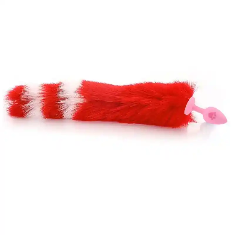 Plug Anal Siliconado Cola De Zorro Talla S Huellita Rojo Blanco Footprint