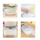 Dispensador De Jabon Liquido Lavaplatos Con Esponja Soporte Color Blanco