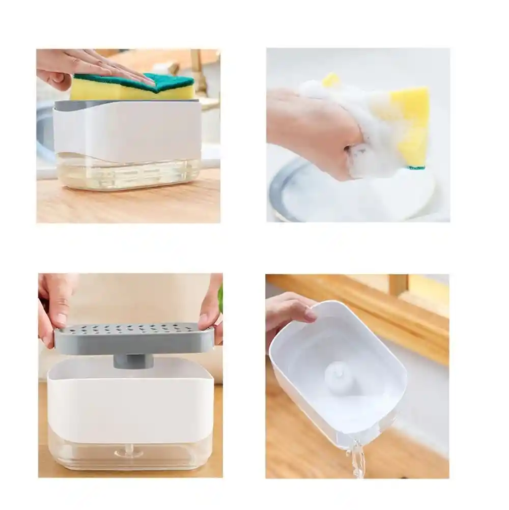 Dispensador De Jabon Liquido Lavaplatos Con Esponja Soporte Color Blanco
