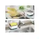 Dispensador De Jabon Liquido Lavaplatos Con Esponja Soporte Color Blanco