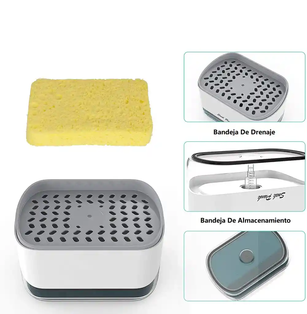 Dispensador De Jabon Liquido Lavaplatos Con Esponja Soporte Color Blanco