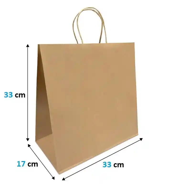 Bolsa De Papel Kraft X24 Unds Grandes 33x33x17cm Manija Trenzada Regalo Empaques Paquete