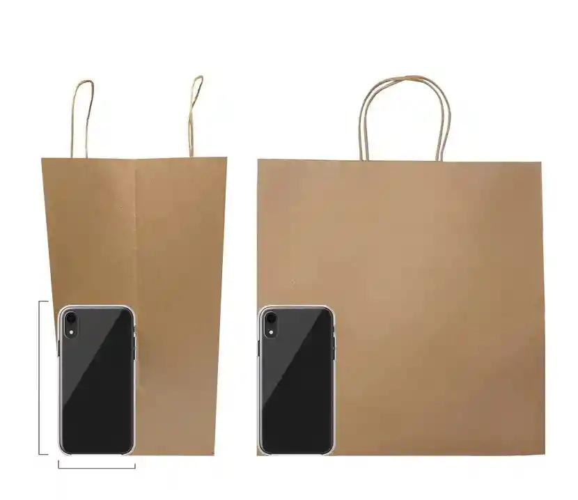 Bolsa De Papel Kraft X24 Unds Grandes 33x33x17cm Manija Trenzada Regalo Empaques Paquete