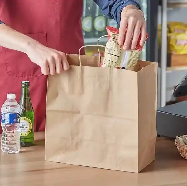 Bolsa De Papel Kraft X24 Unds Grandes 33x33x17cm Manija Trenzada Regalo Empaques Paquete