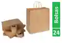 Bolsa De Papel Kraft X24 Unds Grandes 33x33x17cm Manija Trenzada Regalo Empaques Paquete