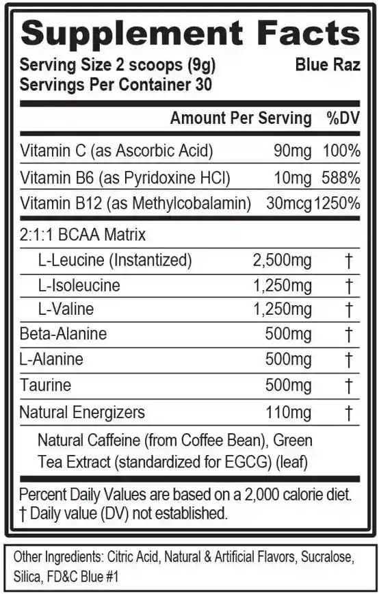 Aminoacidos Bcaa Blue Razz Evl 30 Servicios Con Beta Alanina
