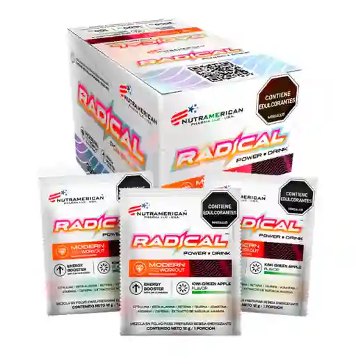 Radical Power Drink - Pre Entreno Sabor Kiwi 10 Sobres Nutramerican