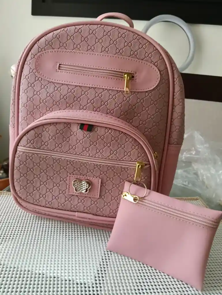 Bolso Mochila Cuero Sintetico - Rosa / Talla Única