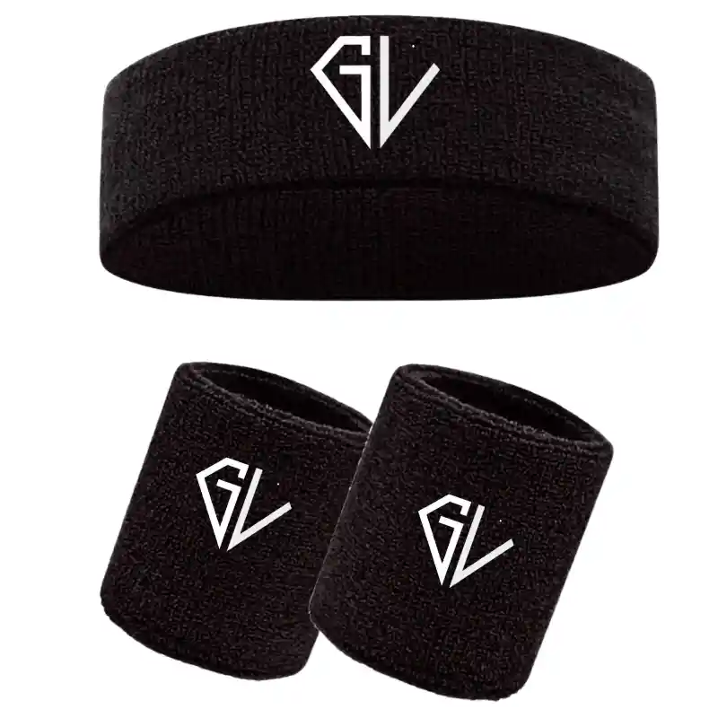 Kit Balaca Y Muñequeras De Sudor Deportes Fitness Color Negro