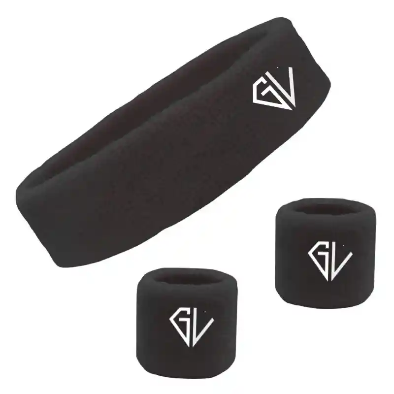 Kit Balaca Y Muñequeras De Sudor Deportes Fitness Color Negro