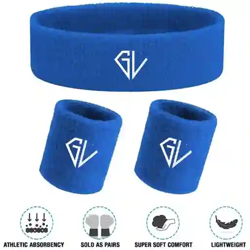 Kit Balaca Y Muñequeras De Sudor Deportes Fitness Color Azul