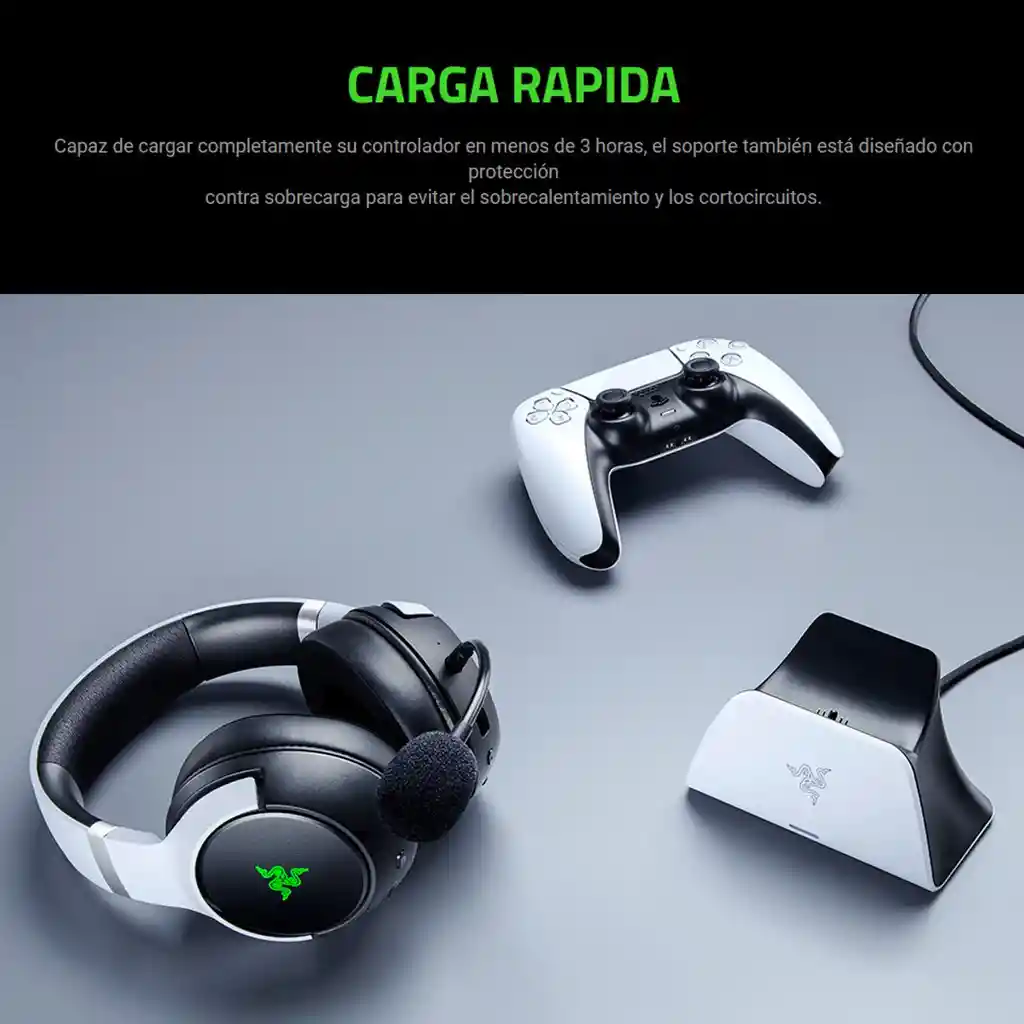 Razer Quick Charging Stand, Base Carga Rápida Mando Ps5, Rojo