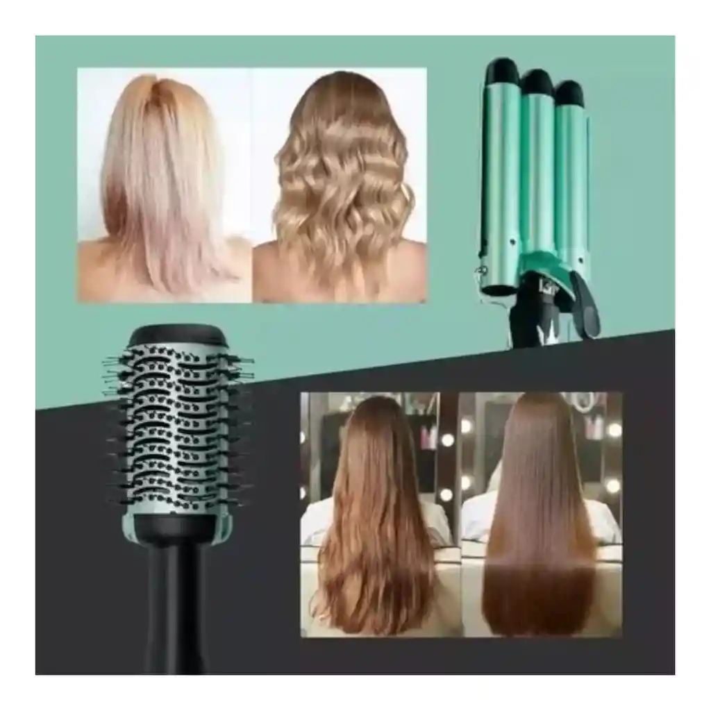 Combo Plancha De Cabello Sirena + Cepillo Secador Linea Aguacate