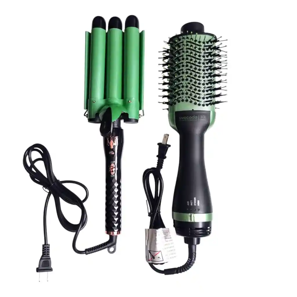 Combo Plancha De Cabello Sirena + Cepillo Secador Linea Aguacate