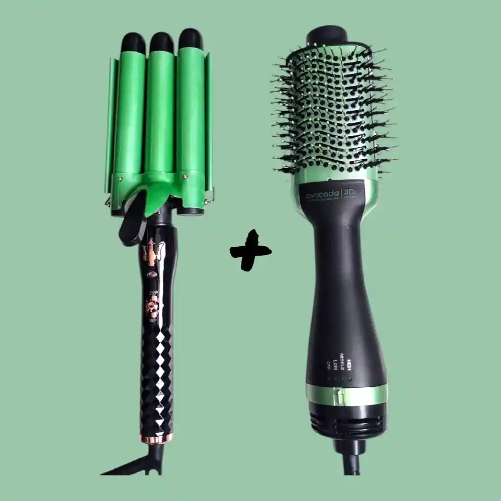 Combo Plancha De Cabello Sirena + Cepillo Secador Linea Aguacate