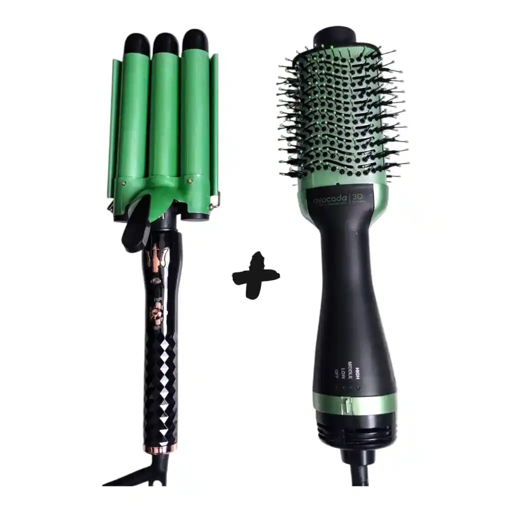Combo Plancha De Cabello Sirena + Cepillo Secador Linea Aguacate