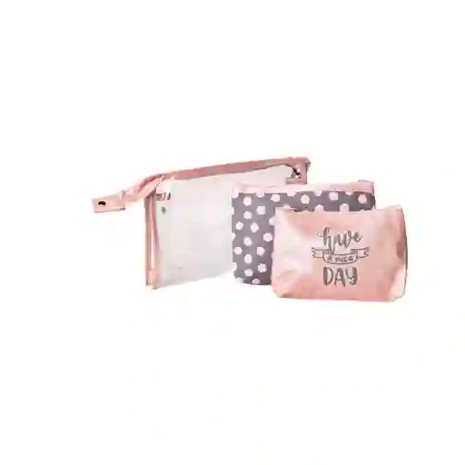 Cosmetiquera X 3 Und Maquillaje Poliester Sintetico Pvc Regalo Madre