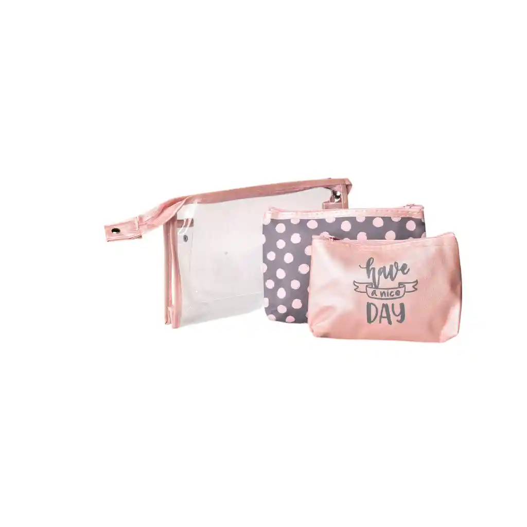 Cosmetiquera X 3 Und Maquillaje Poliester Sintetico Pvc Regalo Madre