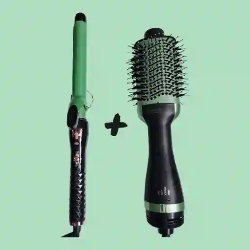 Combo Plancha De Cabello + Cepillo Secador Linea Aguacate