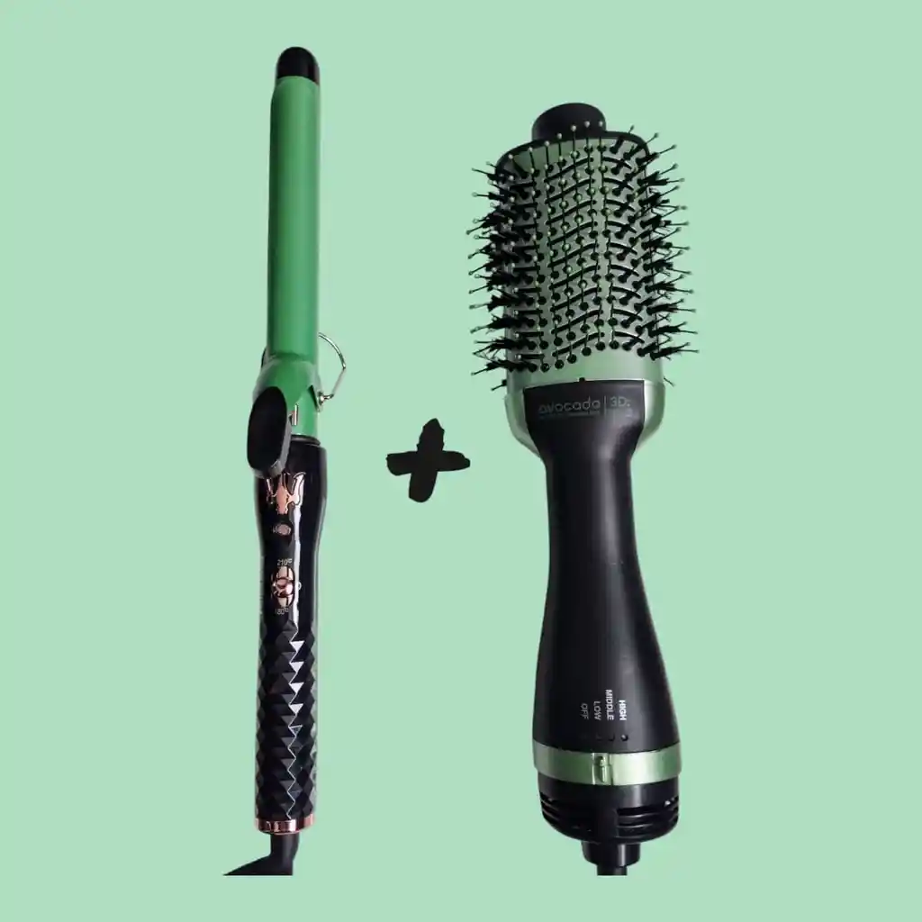 Combo Plancha De Cabello + Cepillo Secador Linea Aguacate