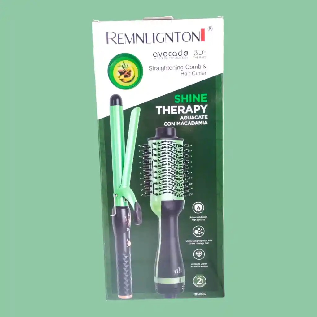Combo Plancha De Cabello + Cepillo Secador Linea Aguacate