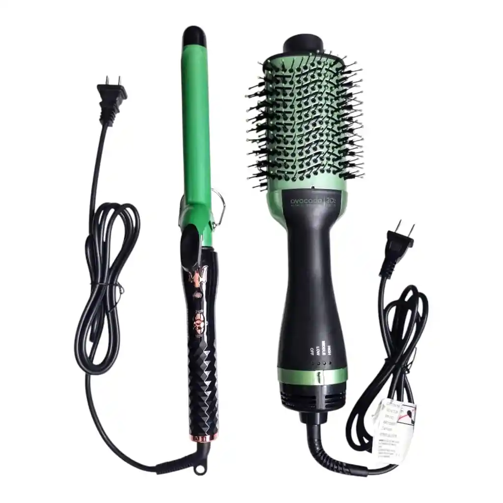 Combo Plancha De Cabello + Cepillo Secador Linea Aguacate