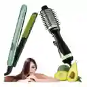 Combo Plancha De Cabello + Cepillo Secador Linea Aguacate