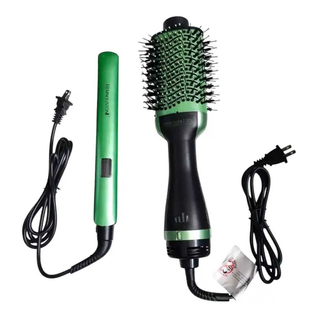 Combo Plancha De Cabello + Cepillo Secador Linea Aguacate