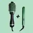 Combo Plancha De Cabello + Cepillo Secador Linea Aguacate