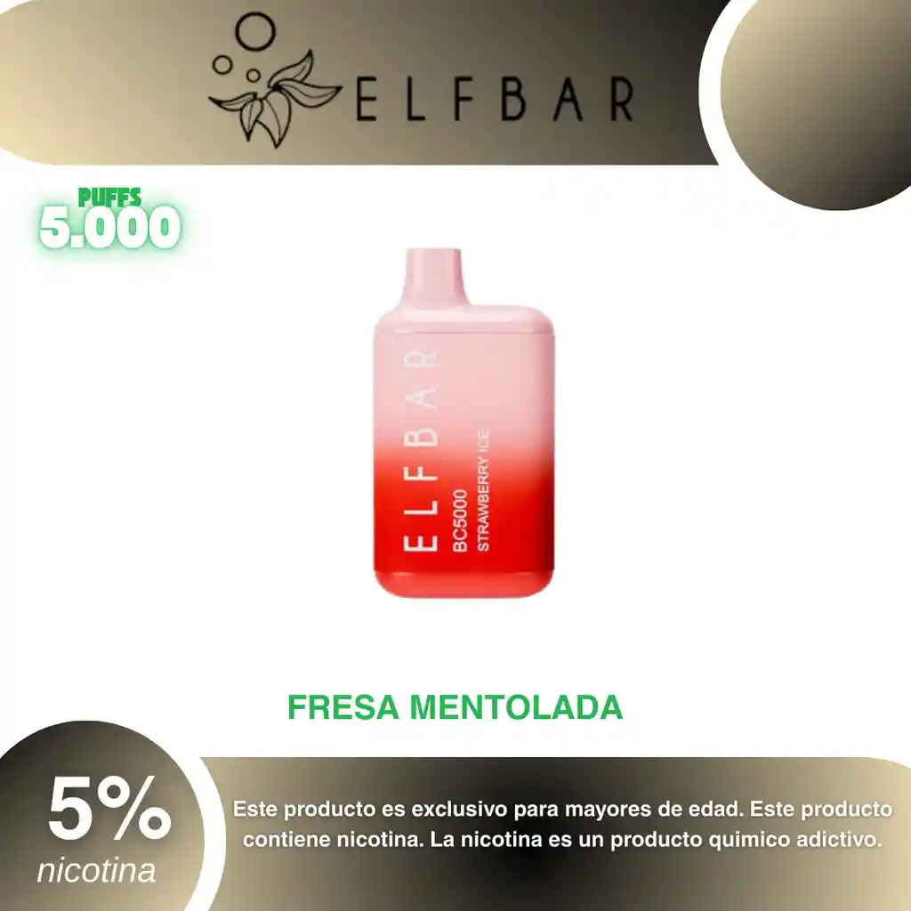 Elf Bar Bc 5.000 Pufs, Strawberry Ice 5%