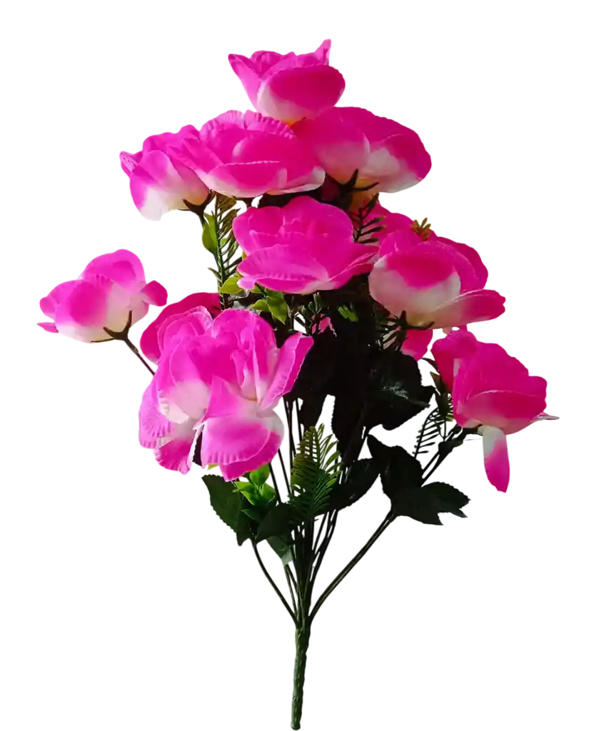 Ramo Arreglo Bouquet De 18 Flores Artificiales Rosadas Con Blanco