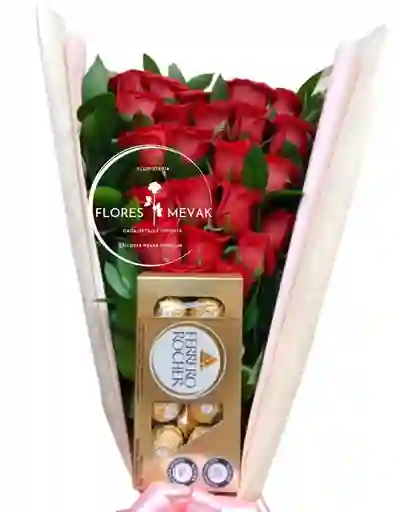 Flores Rosas Rojas En Ramillete Golden.