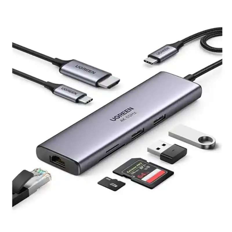 Hub Multipuerto Ugreen 7 En 1 Hdmi 4k Gigabit Usb 3.0 100w