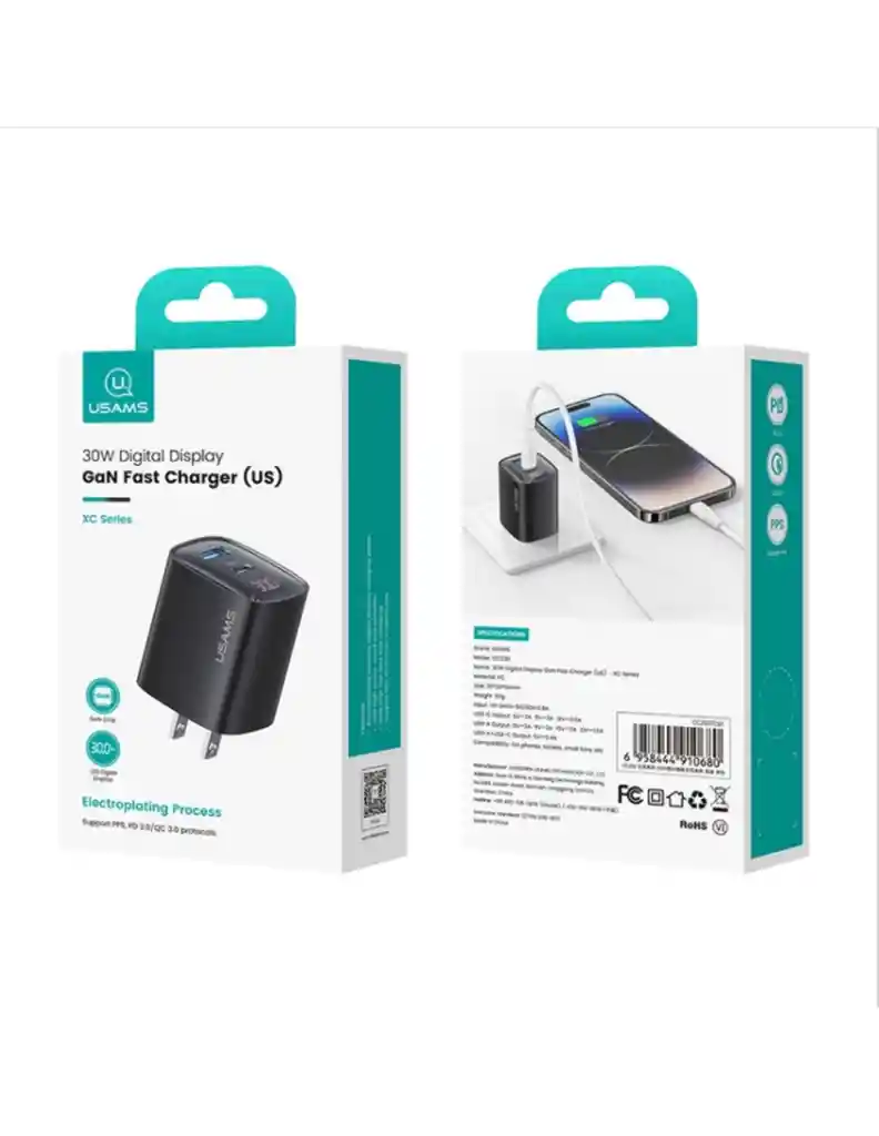 Cargador Dual De Pared Cc230 Usams Carga Rápida 30w Negro
