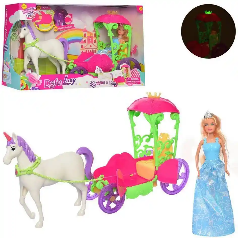 Muñeca Defa Lucy Unicornio Con Carruaje De Mundo Maravilloso