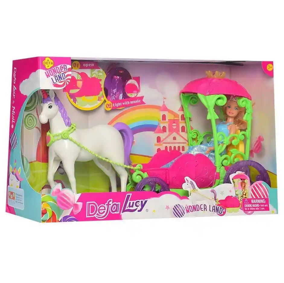 Muñeca Defa Lucy Unicornio Con Carruaje De Mundo Maravilloso