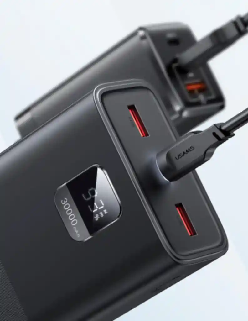 Bateria Portatil 30,000 Mah 65w Usams Con Cable Tipo C Pd 100w 1.2m Negro