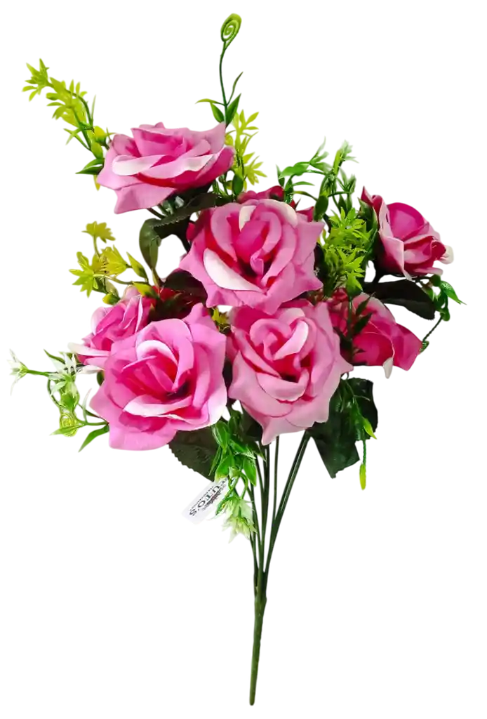 Ramo Arreglo Bouquet De 9 Flores Artificiales Rosadas Con Blanco