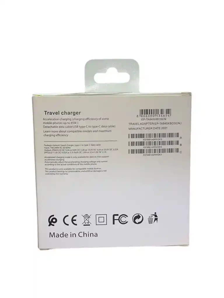 Cargador Rápido 45w Usb-c Pd – Super Fast Charging 2.0 Con Cable Tipo-c A Tipo-c (5a)