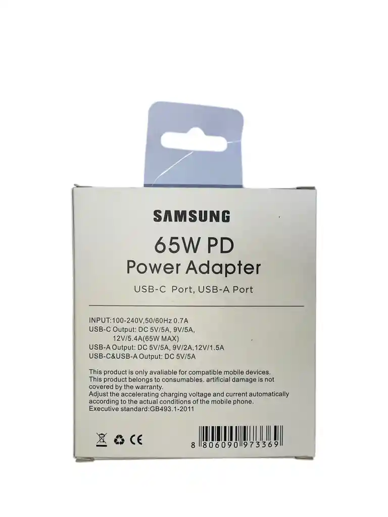 Cargador Samsung 65w Pd Doble Puerto – Usb-c + Usb-a | Carga Ultra Rápida Para Celulares, Tablets Y Laptops