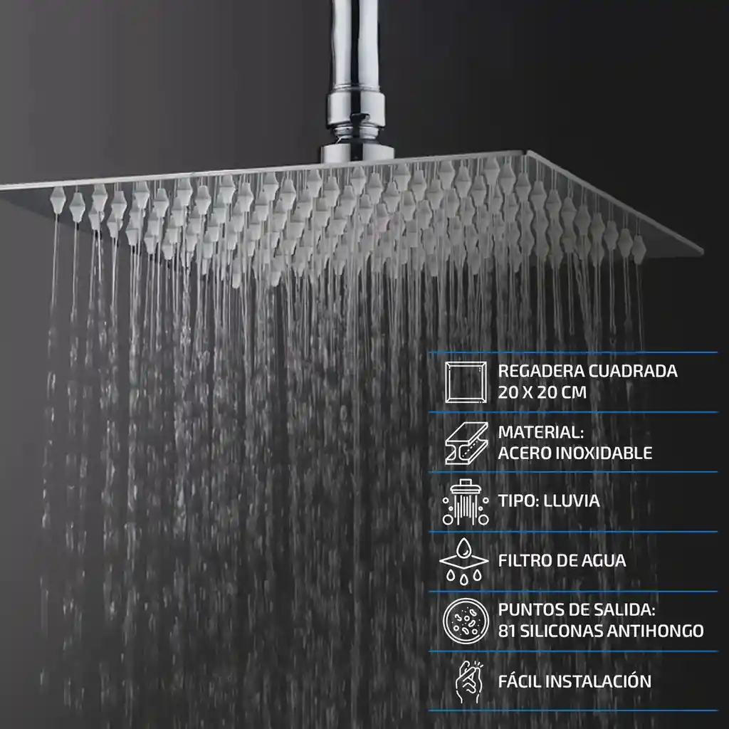 Grifería Baño Ducha Cuadrada Acero Inoxidable Regadera