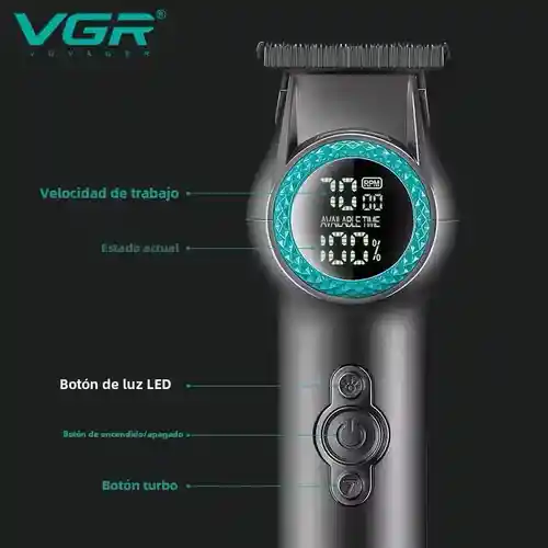Máquina Trimmer Profesional V-990 Pro Luz Led Turbo 8000rpm Inalambrica