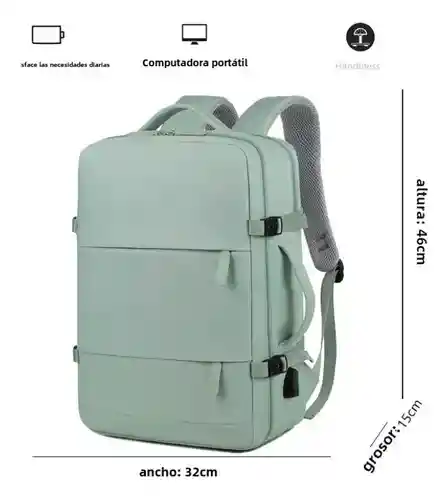 Maleta Morral Para Laptop Puerto Usb Viajero Práctico Semi Impermeable Amaz Green Innovo