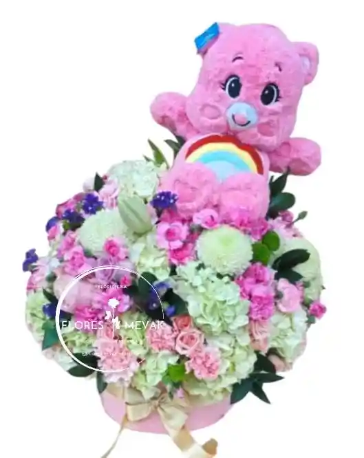Flores En Tonos Rosados Y Peluche Cariñosito