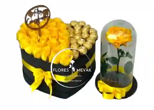 Flores Rosas Amarillas Y Preservada Golden