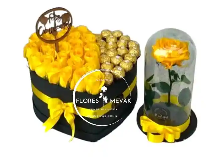 Flores Rosas Amarillas Y Preservada Golden