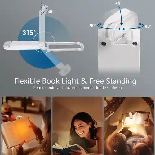 Lámpara De Lectura Recargable Portátil Con 3 Modos, Clip, Luz Eye-care Y Batería De 50 Horas