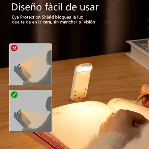 Lámpara De Lectura Recargable Portátil Con 3 Modos, Clip, Luz Eye-care Y Batería De 50 Horas